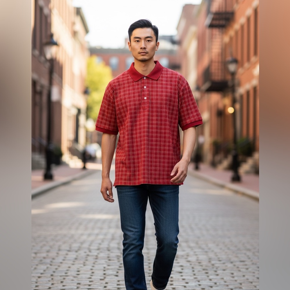 Men's Alan Flusser Golf Men’s Red Plaid Polo Shirt XL